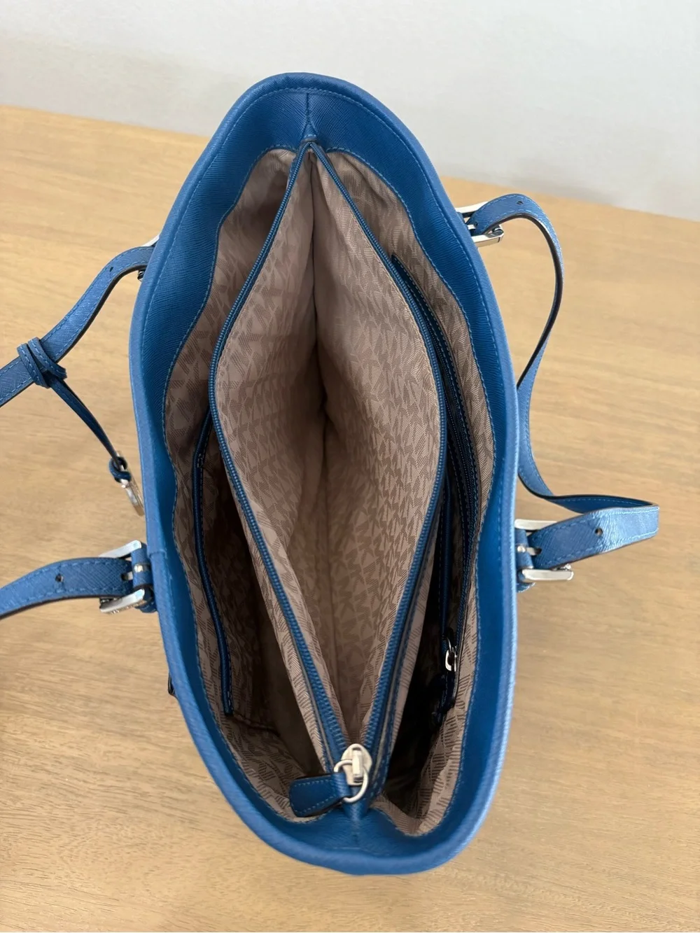 Michael Kors Royal Blue Leather Tote with Matching Zip Wallet
